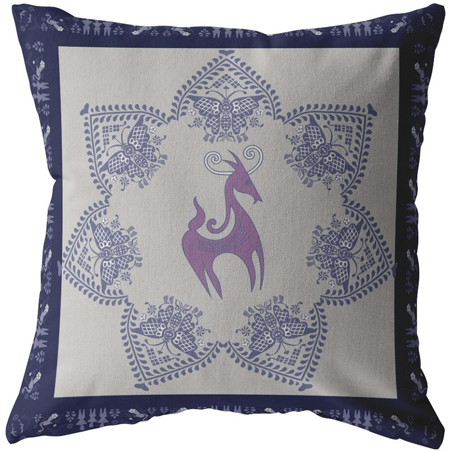 16 Gray Purple Horse Zippered Suede Throw Pillow