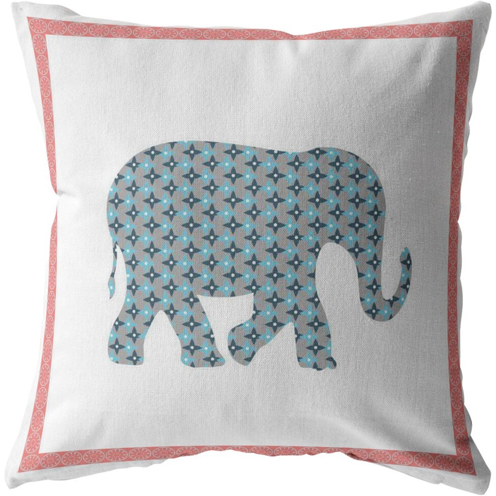 18 Blue Pink Elephant Zippered Suede Throw Pillow