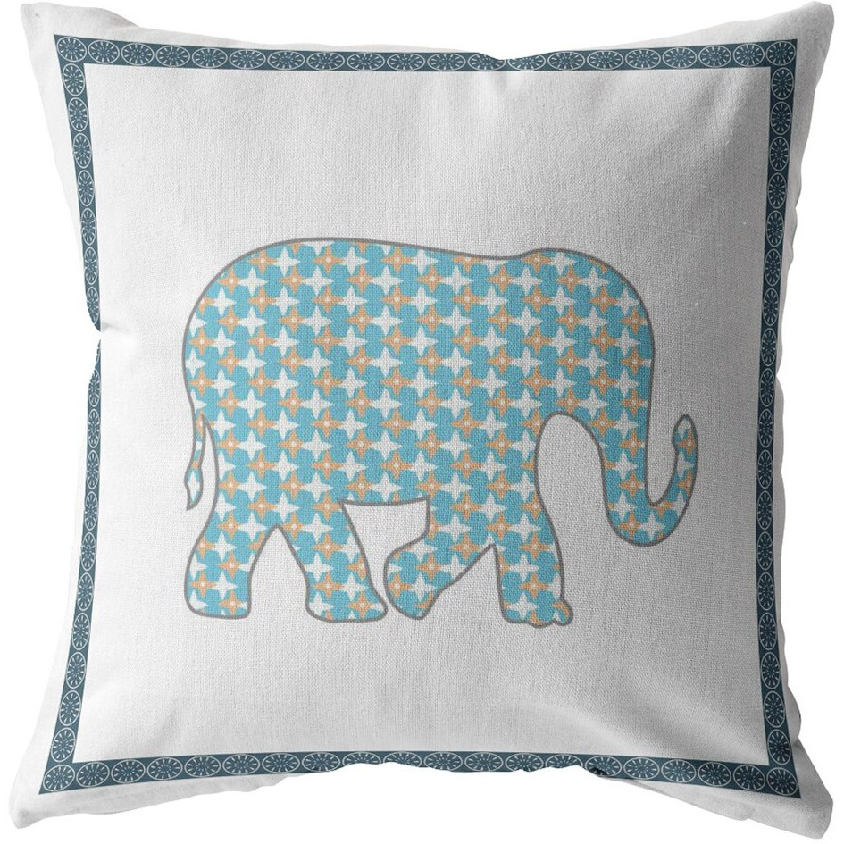 18 Blue White Elephant Zippered Suede Throw Pillow