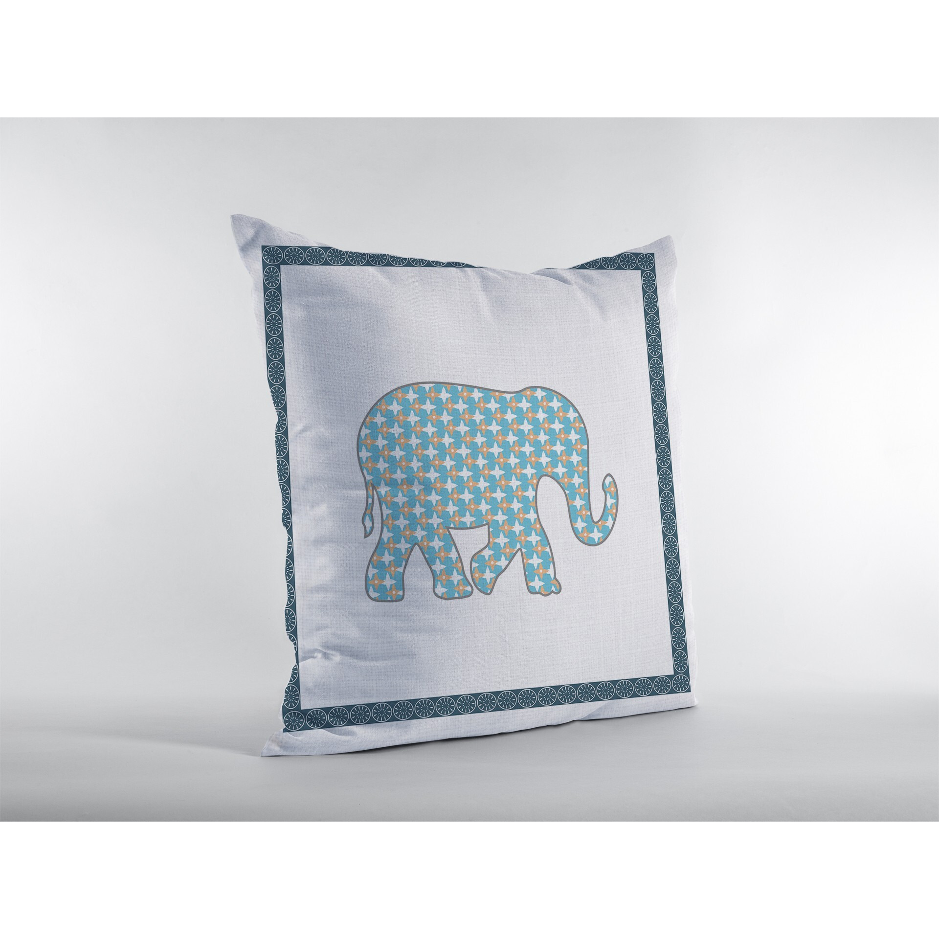 18 Blue White Elephant Zippered Suede Throw Pillow