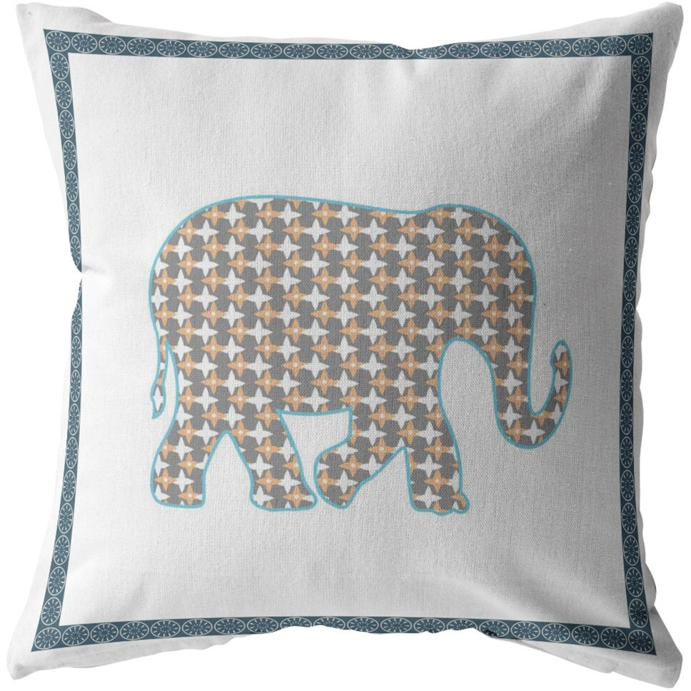 18 Gold White Elephant Zippered Suede Throw Pillow