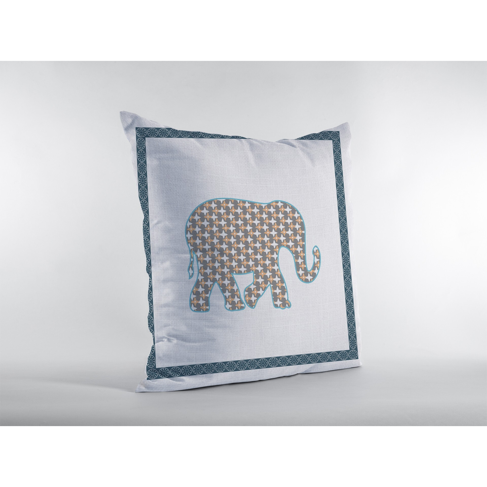 18 Gold White Elephant Zippered Suede Throw Pillow