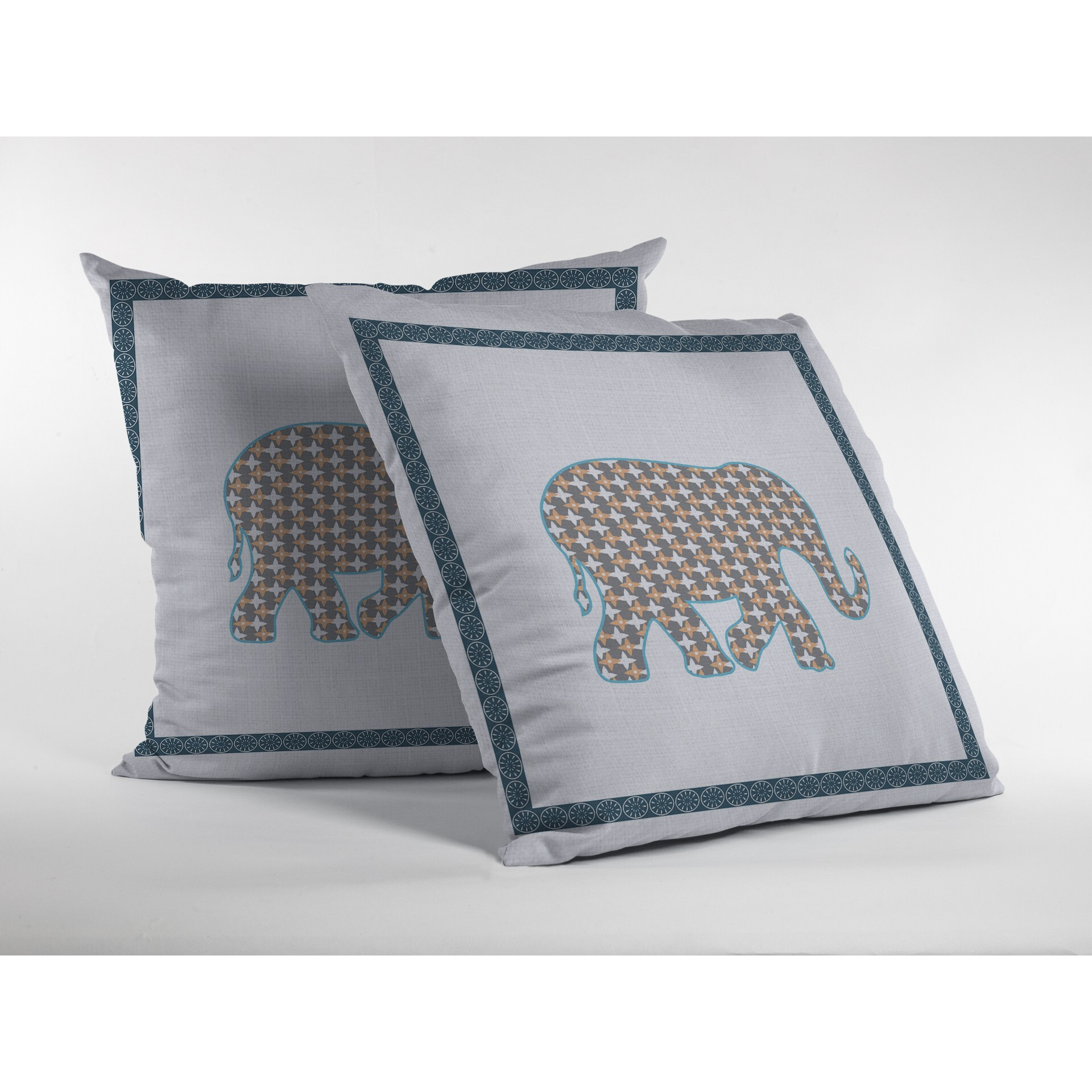 18 Gold White Elephant Zippered Suede Throw Pillow