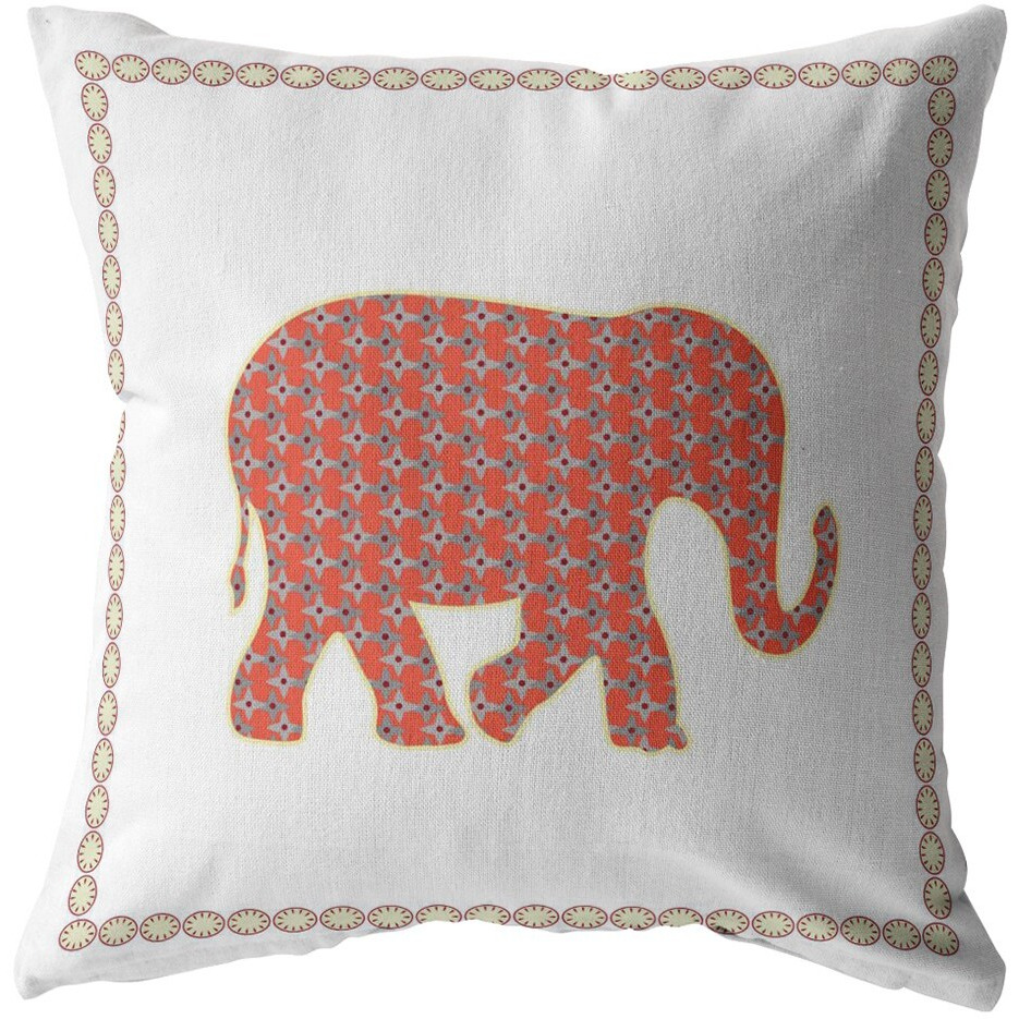 16 Orange White Elephant Zippered Suede Throw Pillow