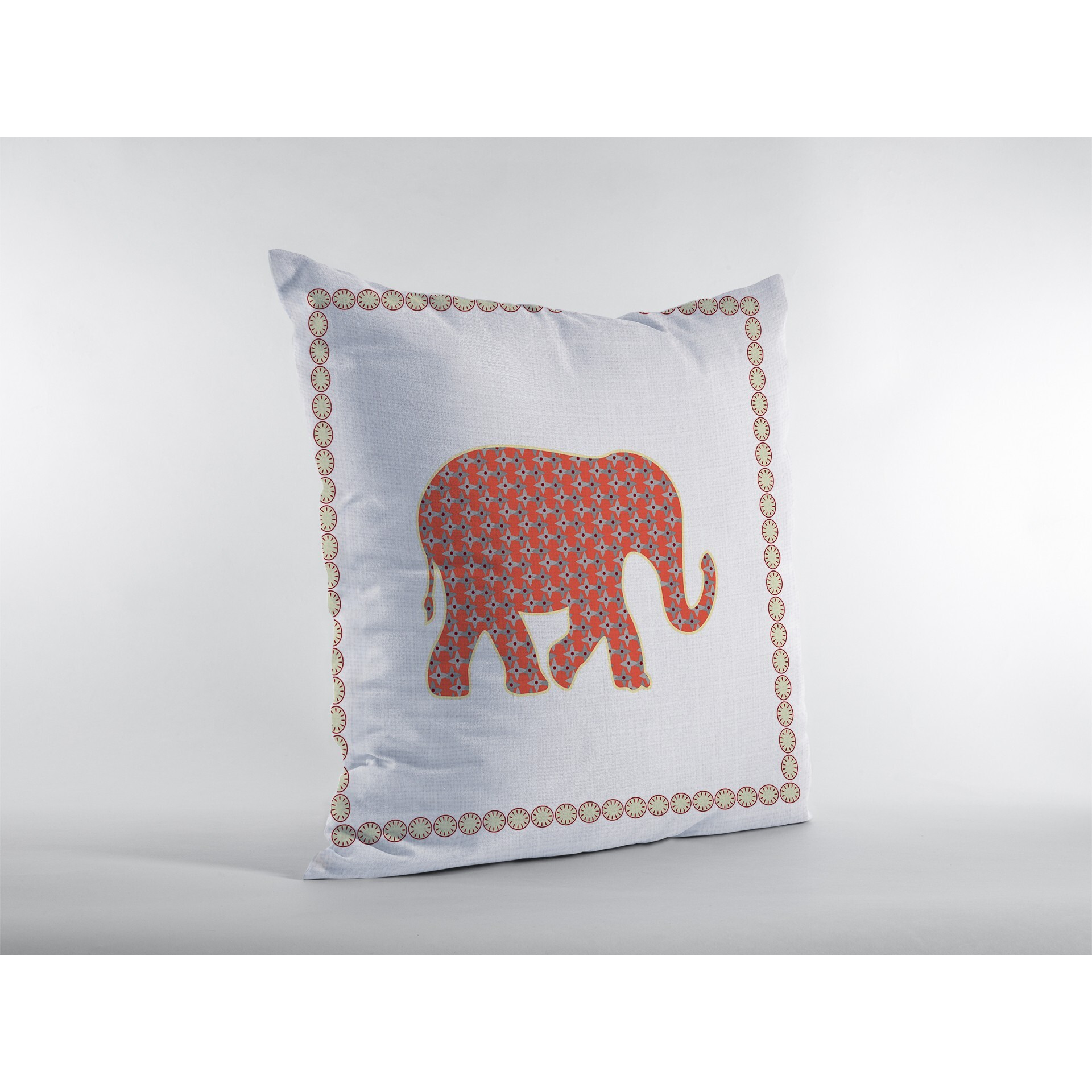 16 Orange White Elephant Zippered Suede Throw Pillow
