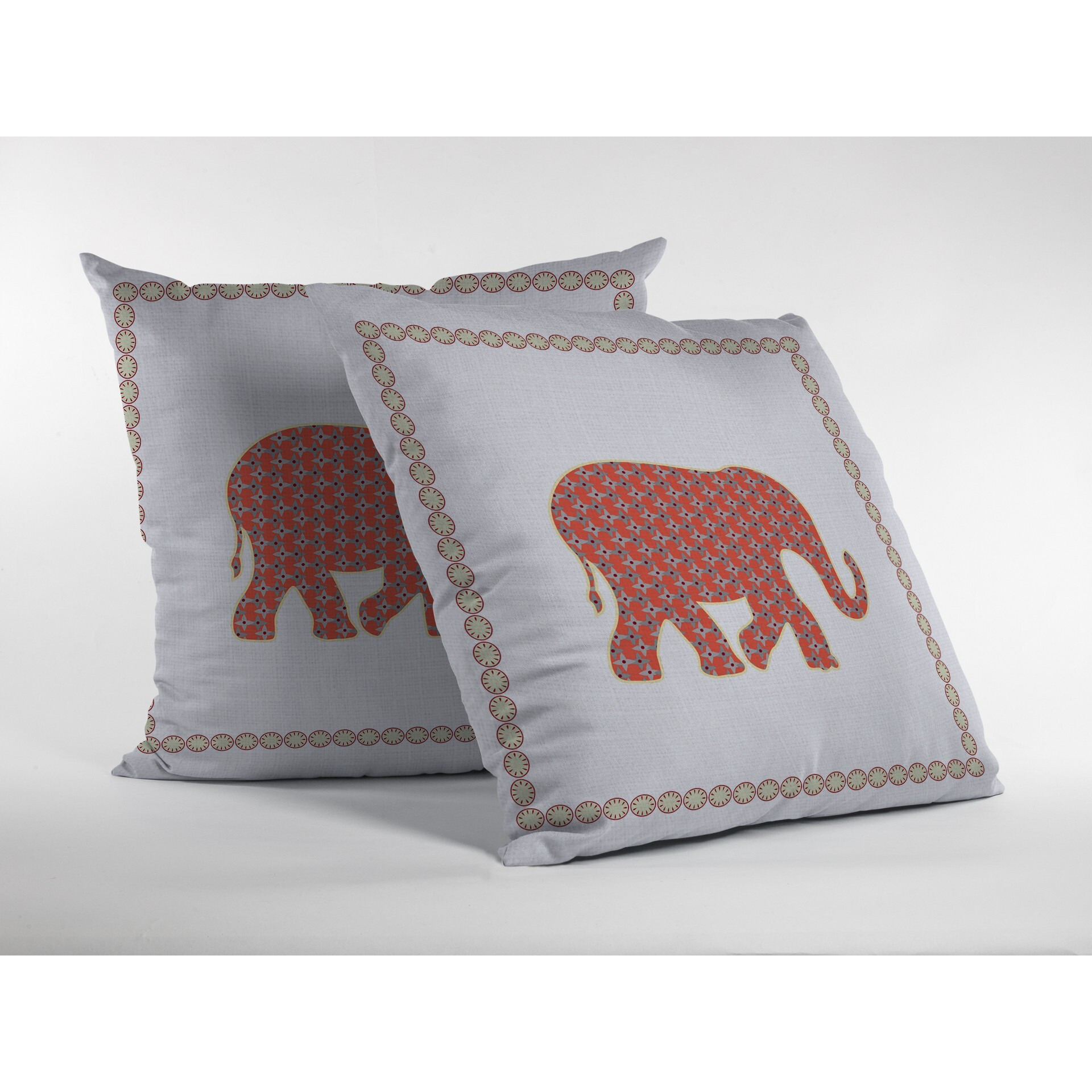 16 Orange White Elephant Zippered Suede Throw Pillow