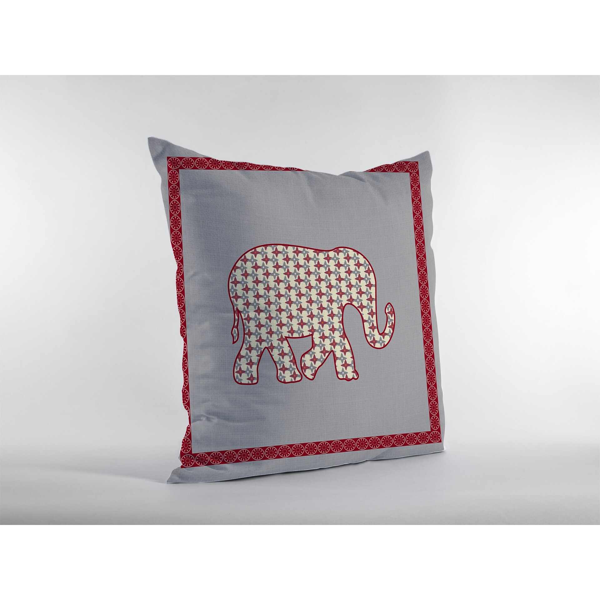18 Red Gray Elephant Zippered Suede Throw Pillow