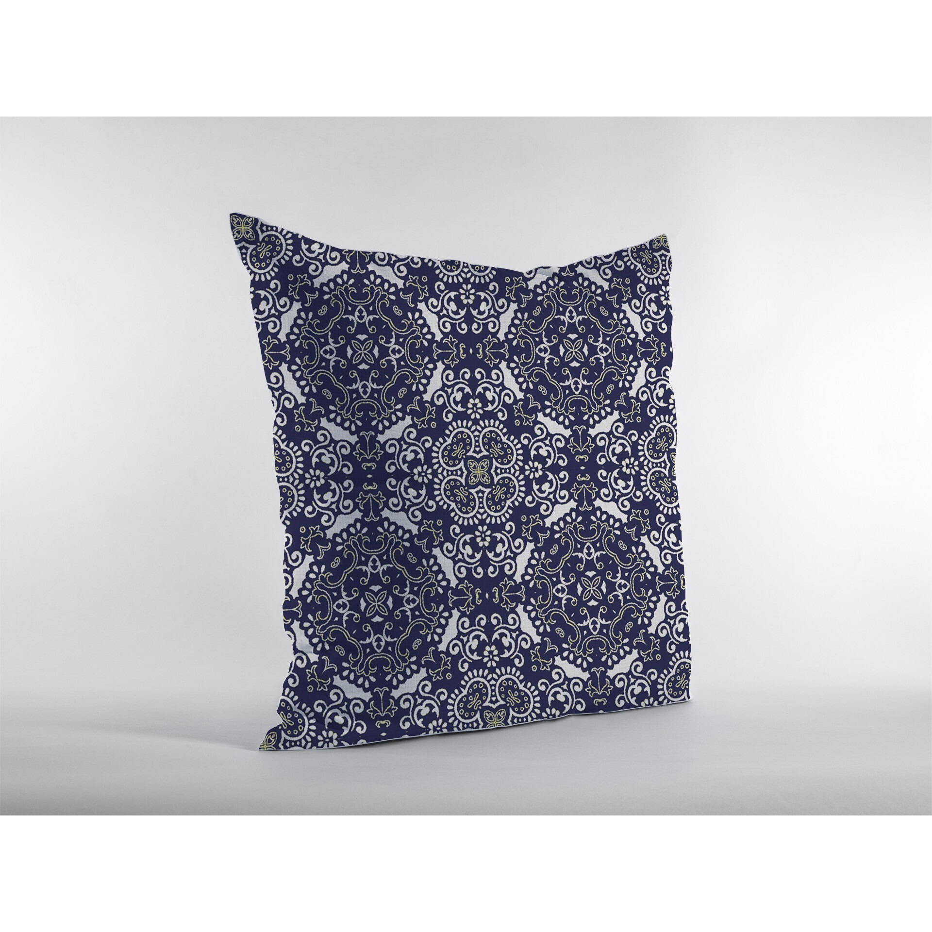 18"" Navy Boho Pattern Zippered Suede Throw Pillow