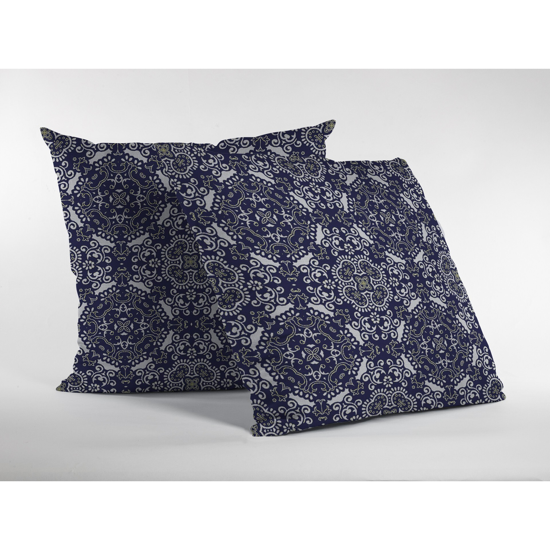 18"" Navy Boho Pattern Zippered Suede Throw Pillow