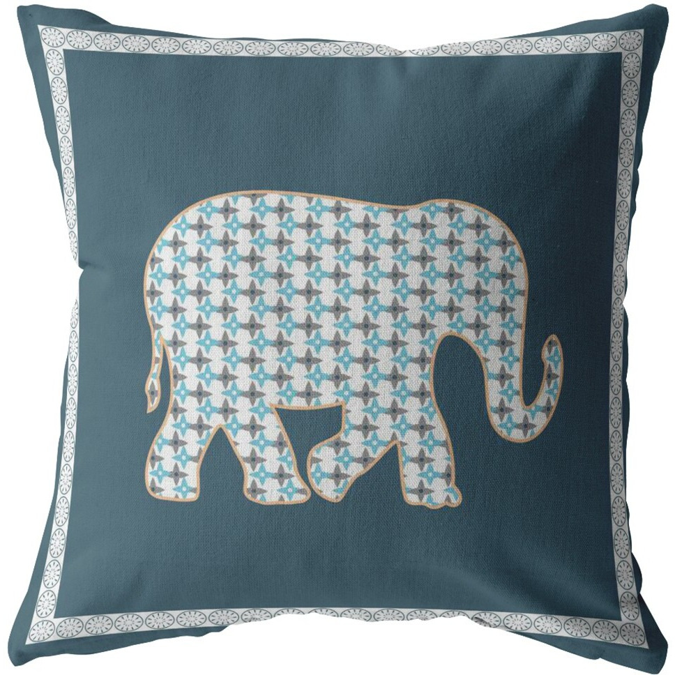 18 Spruce Blue Elephant Zippered Suede Throw Pillow