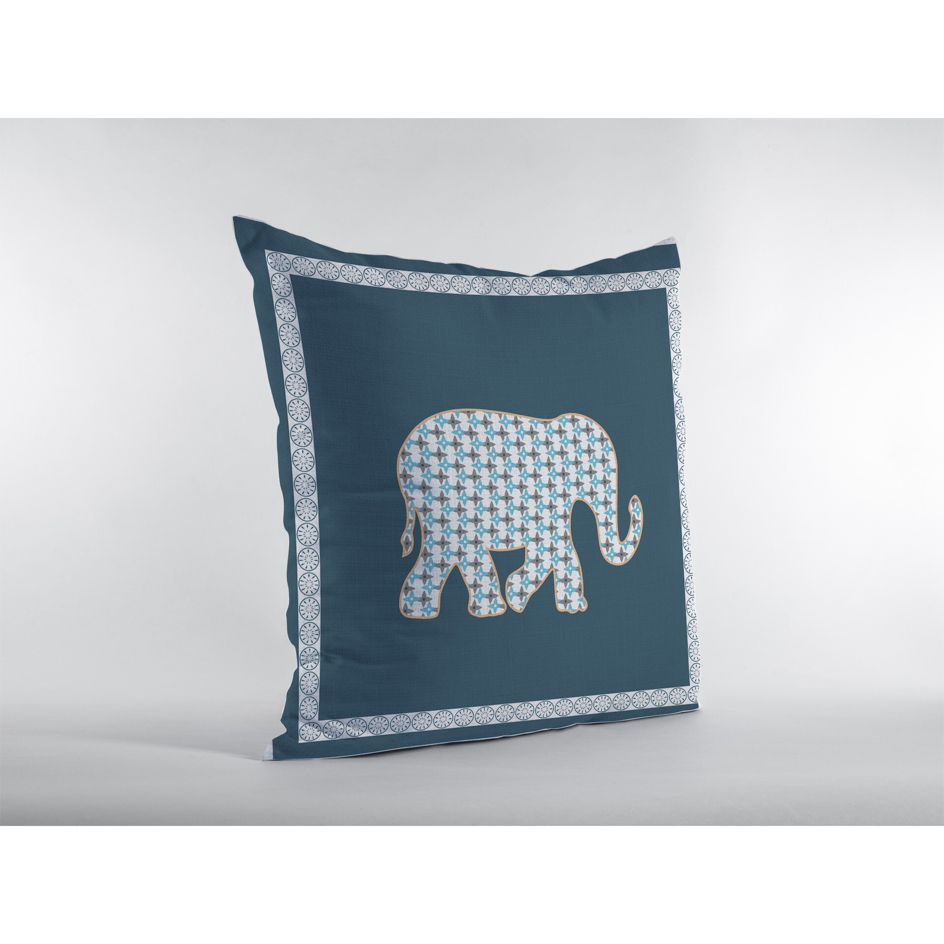 18 Spruce Blue Elephant Zippered Suede Throw Pillow