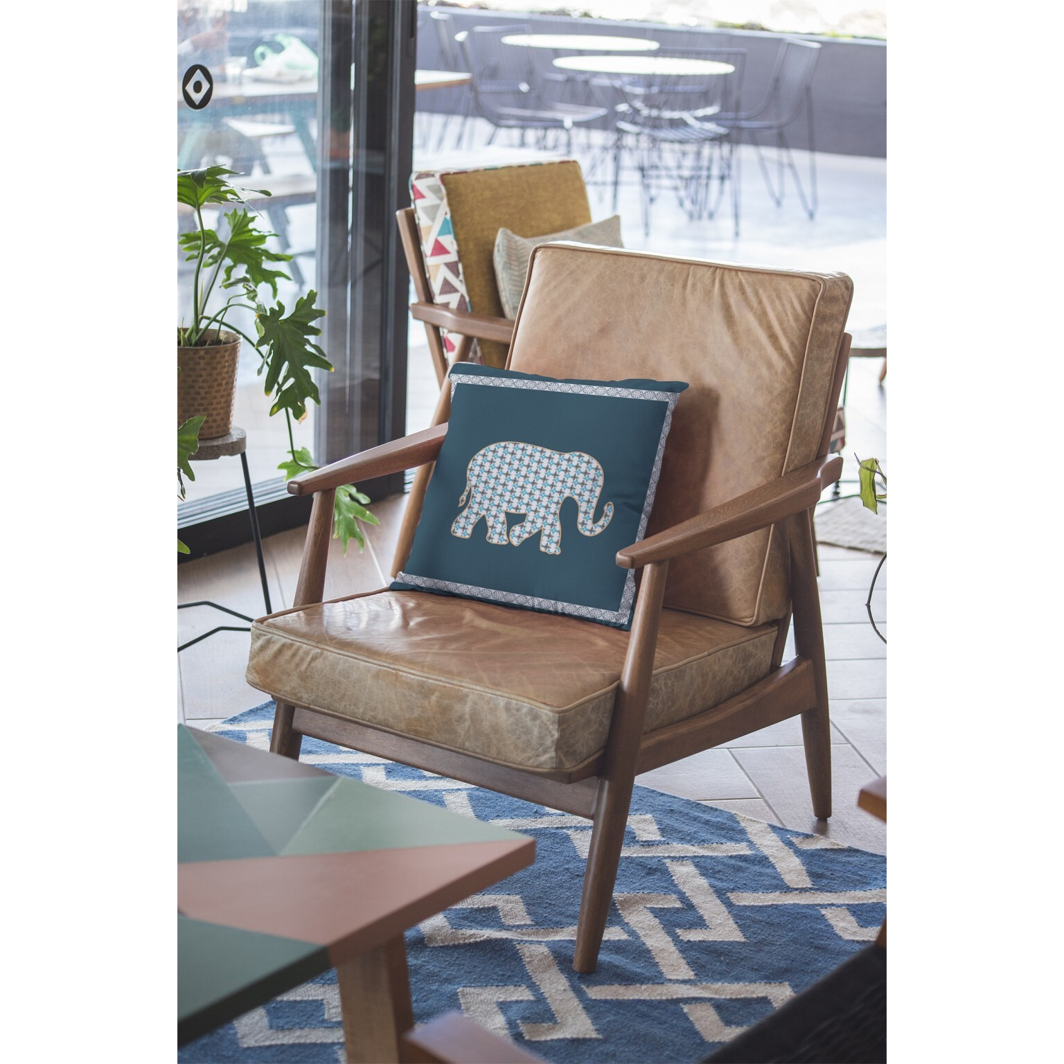 18 Spruce Blue Elephant Zippered Suede Throw Pillow