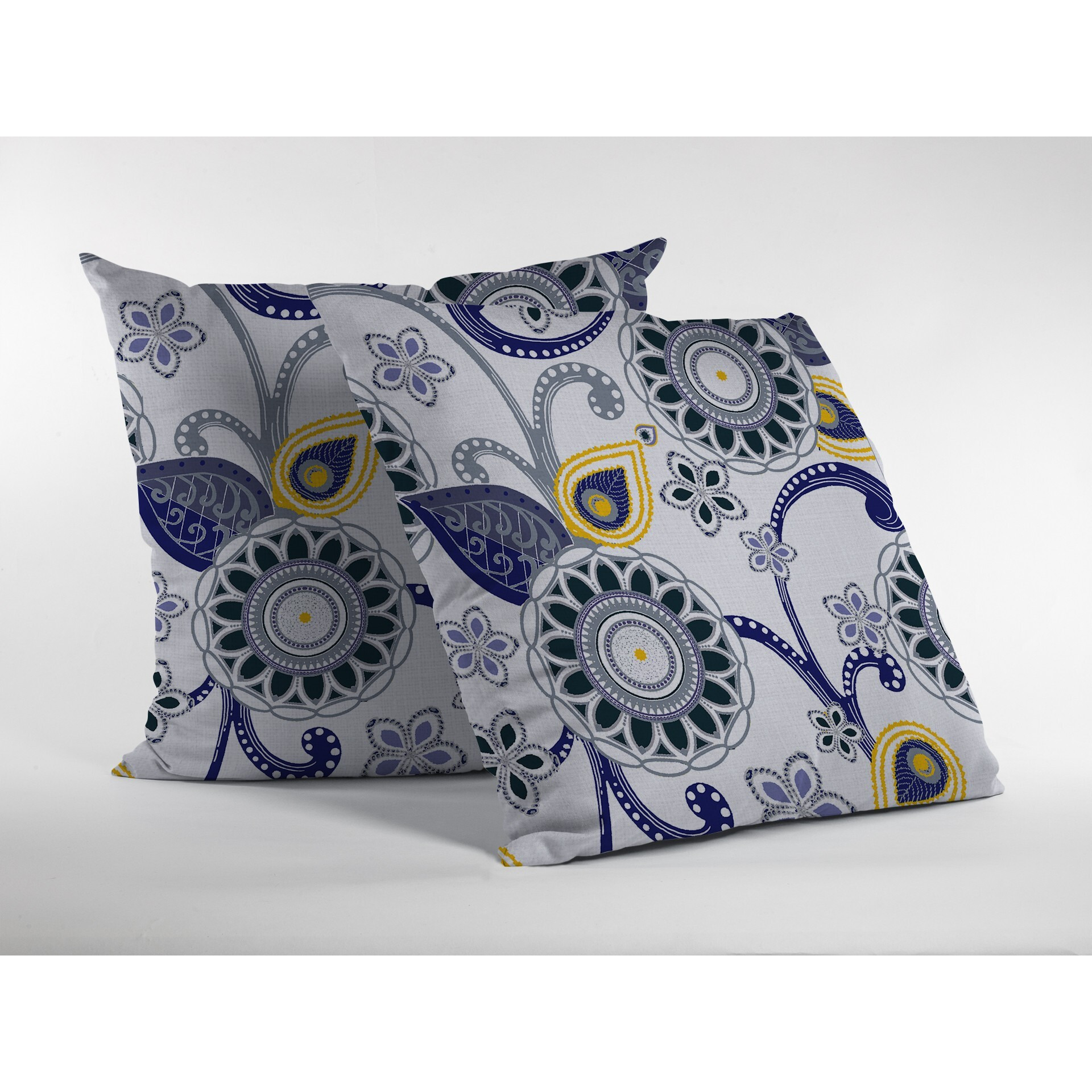 16 Navy White Floral Suede Zippered Throw Pillow
