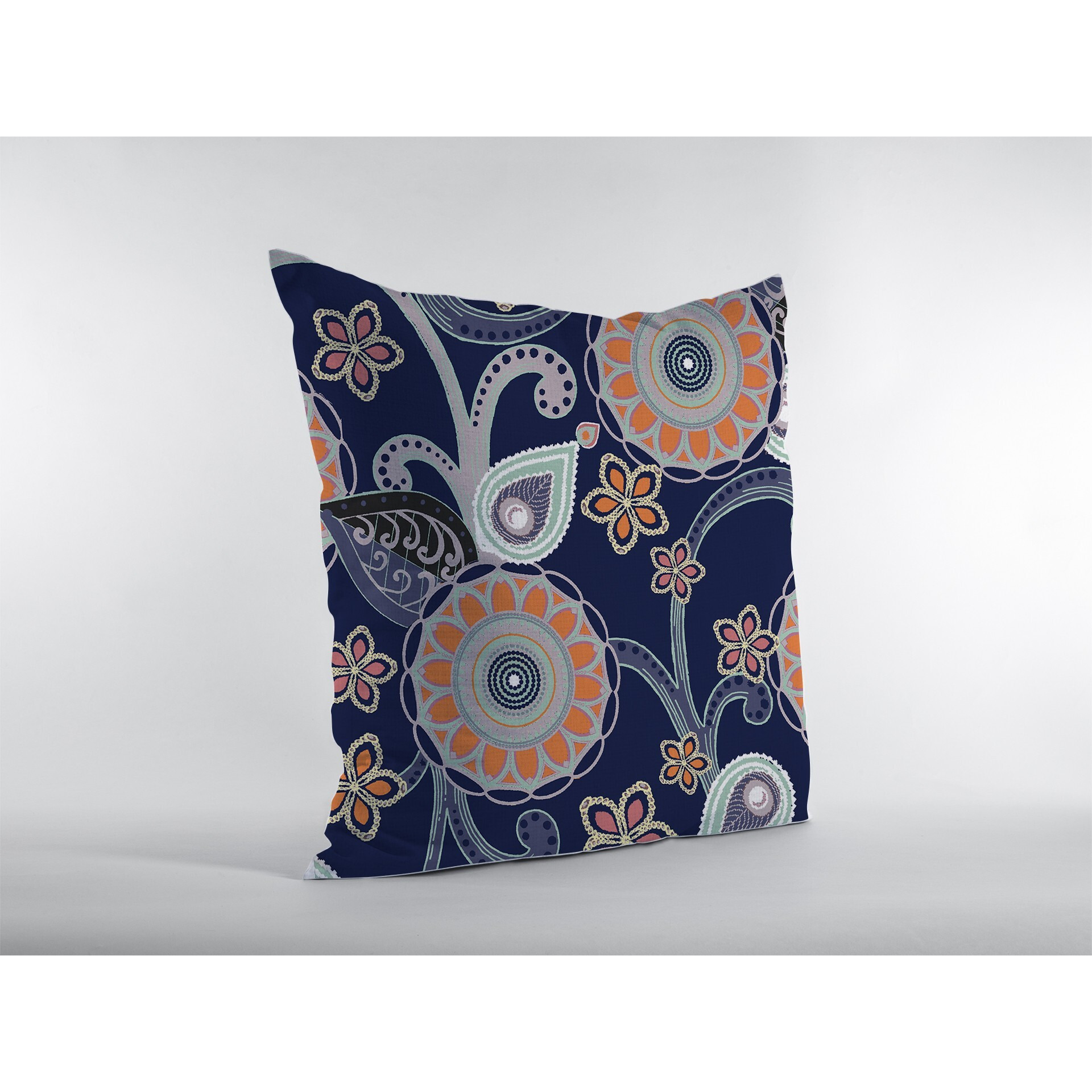 18 Indigo Orange Floral Suede Zippered Throw Pillow