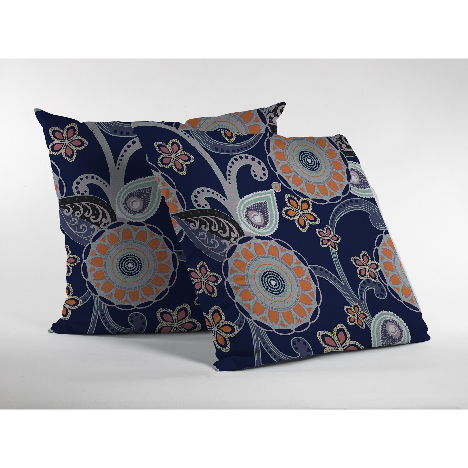 18 Indigo Orange Floral Suede Zippered Throw Pillow