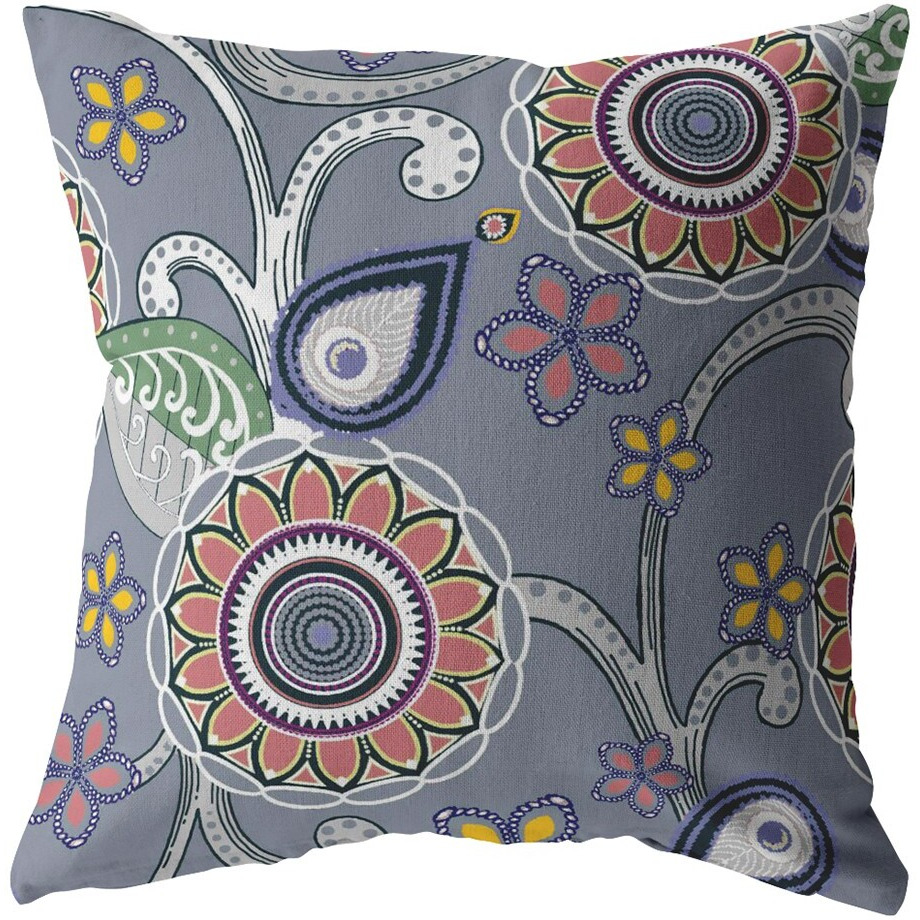 18 Gray Pink Floral Suede Zippered Throw Pillow