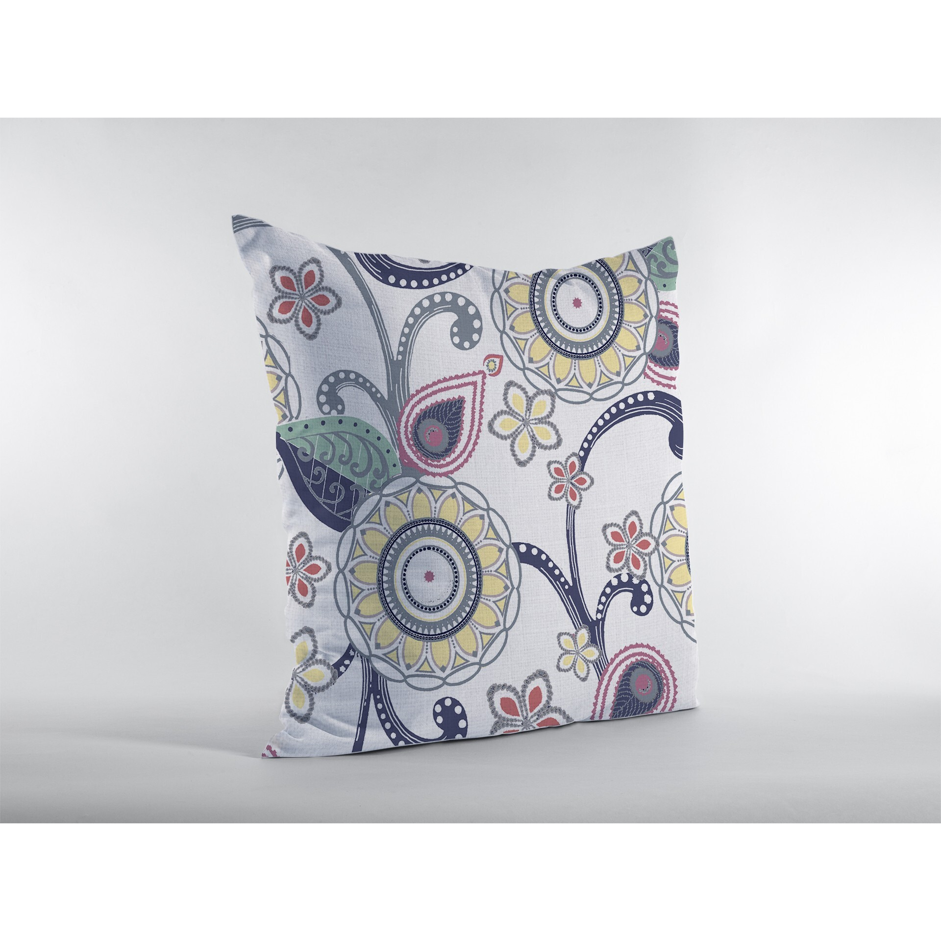 18 White Yellow Floral Suede Zippered Throw Pillow