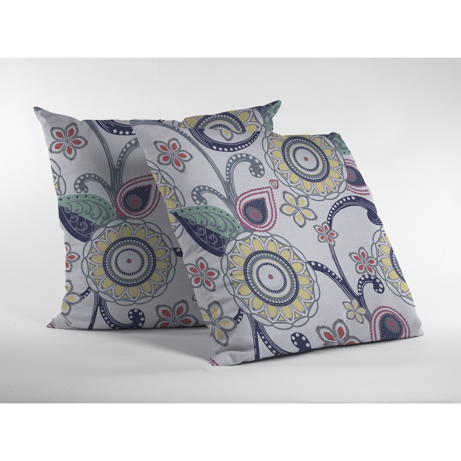 18 White Yellow Floral Suede Zippered Throw Pillow