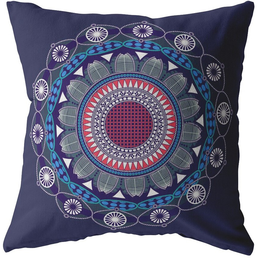18"&quotX18"" Navy Zippered Suede Floral Throw Pillow