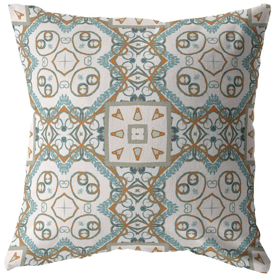 18 Blue Orange Mandala Zippered Suede Throw Pillow