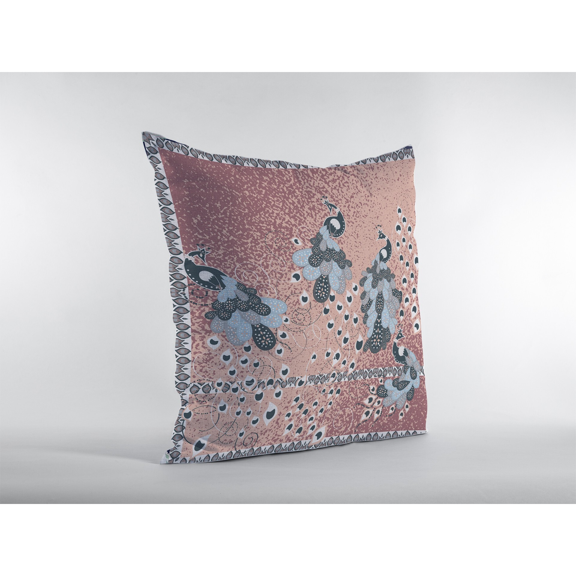 16 Dusty Pink Boho Bird Zippered Suede Throw Pillow