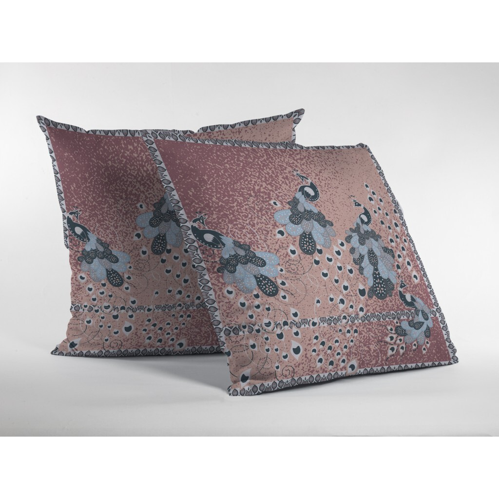 16 Dusty Pink Boho Bird Zippered Suede Throw Pillow
