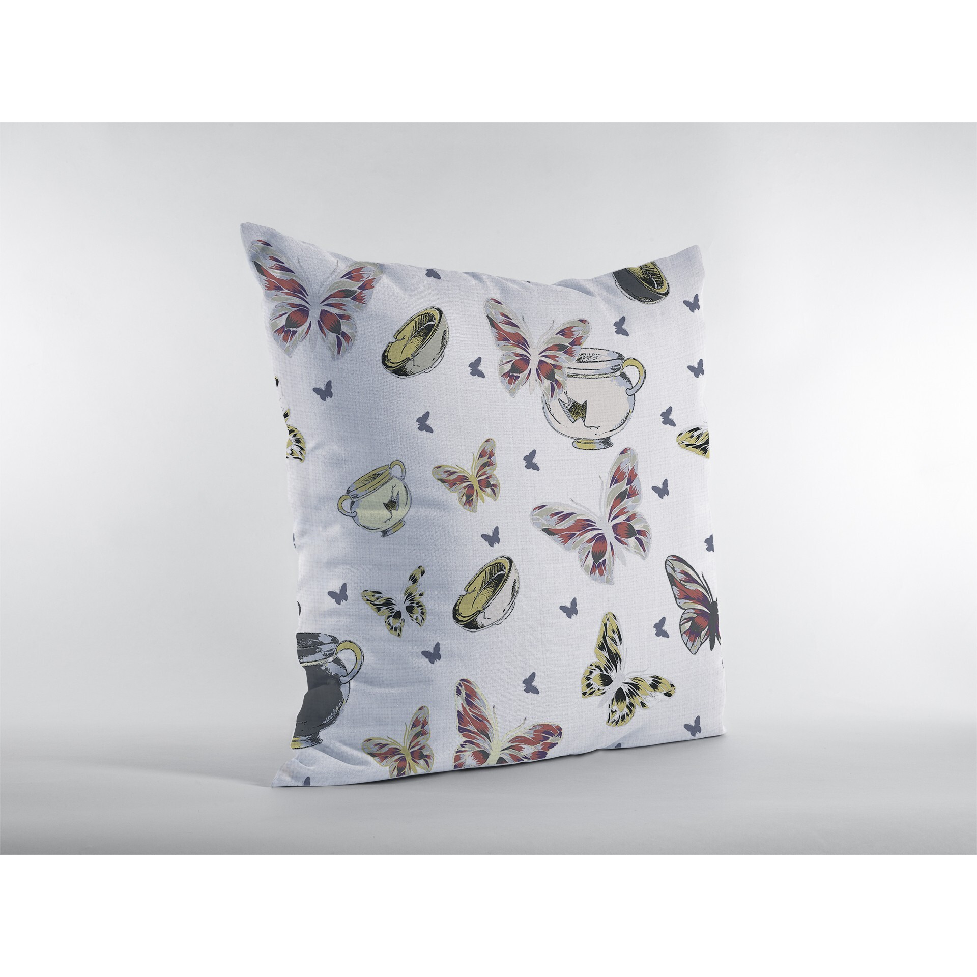 16"" White Butterflies Zippered Suede Throw Pillow