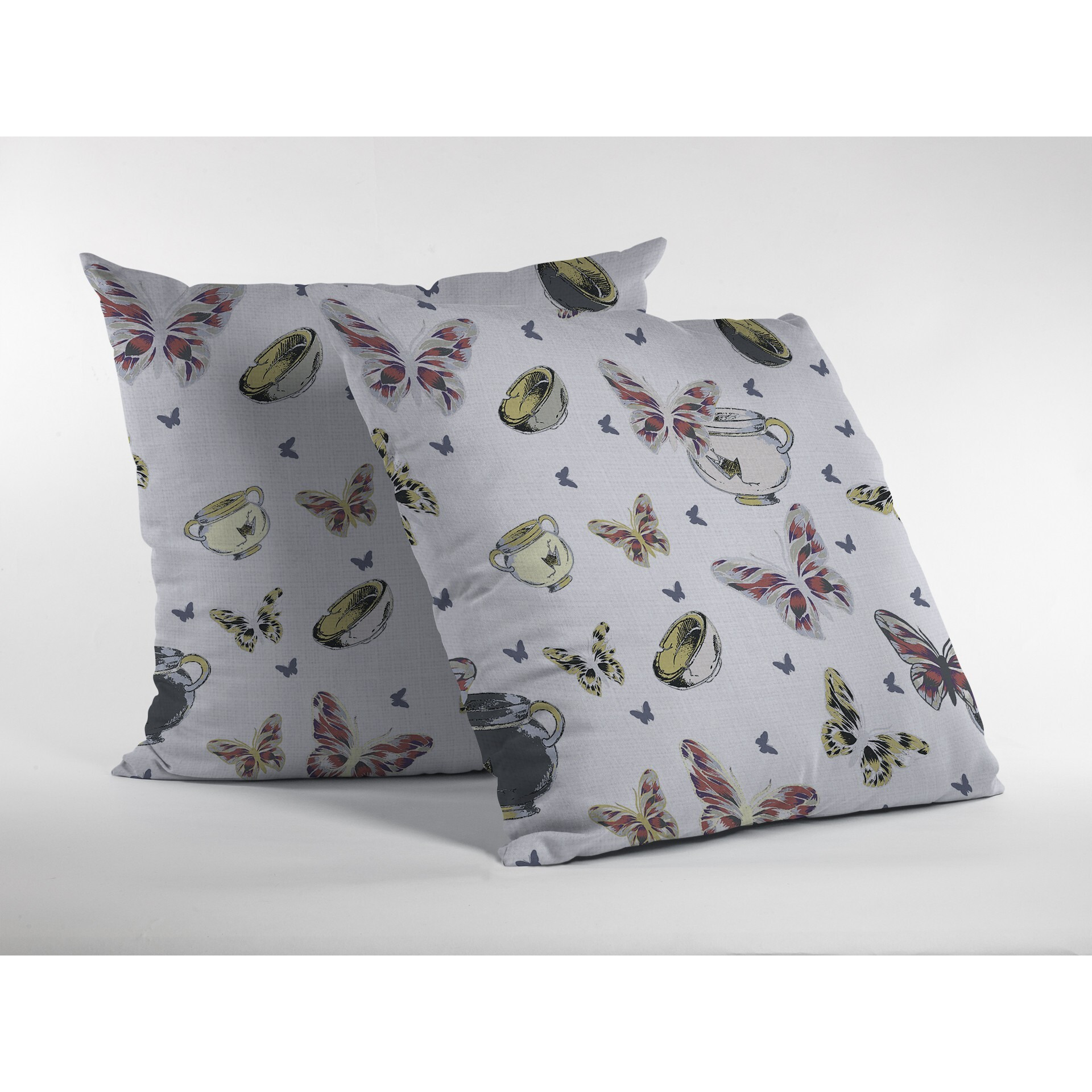 16"" White Butterflies Zippered Suede Throw Pillow