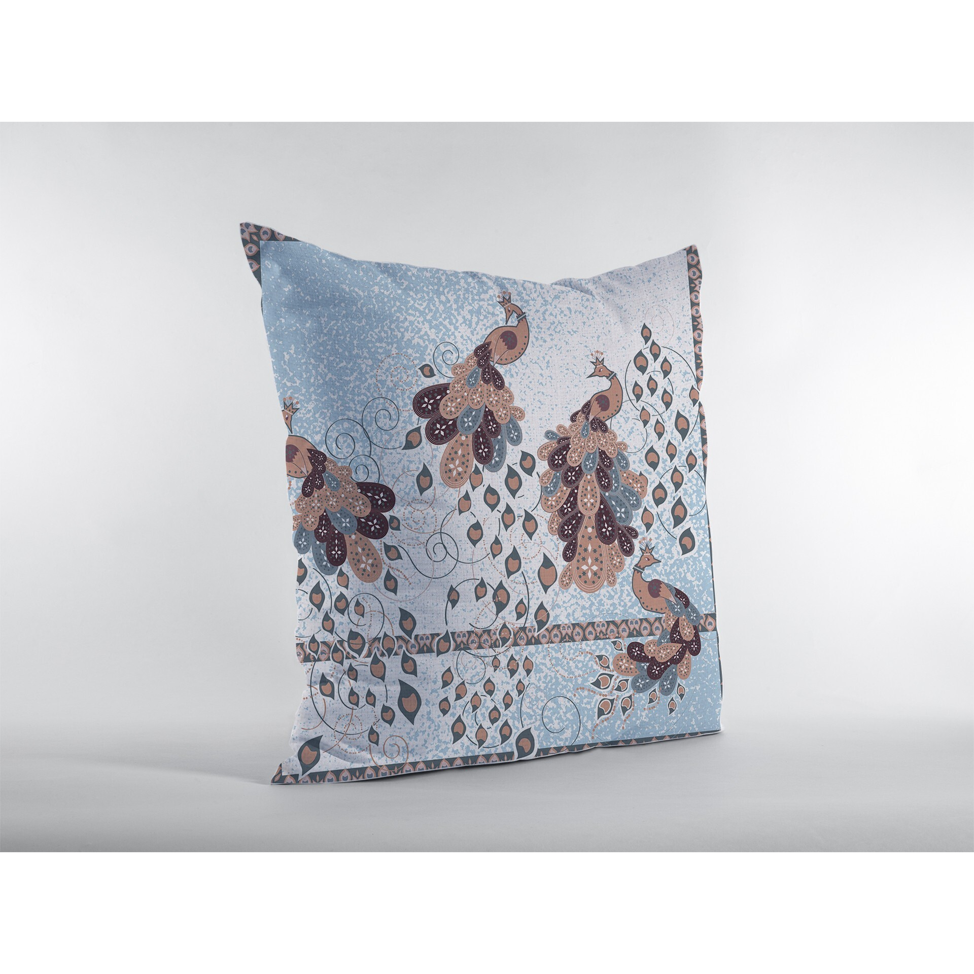 18 Blue Brown Boho Bird Zippered Suede Throw Pillow