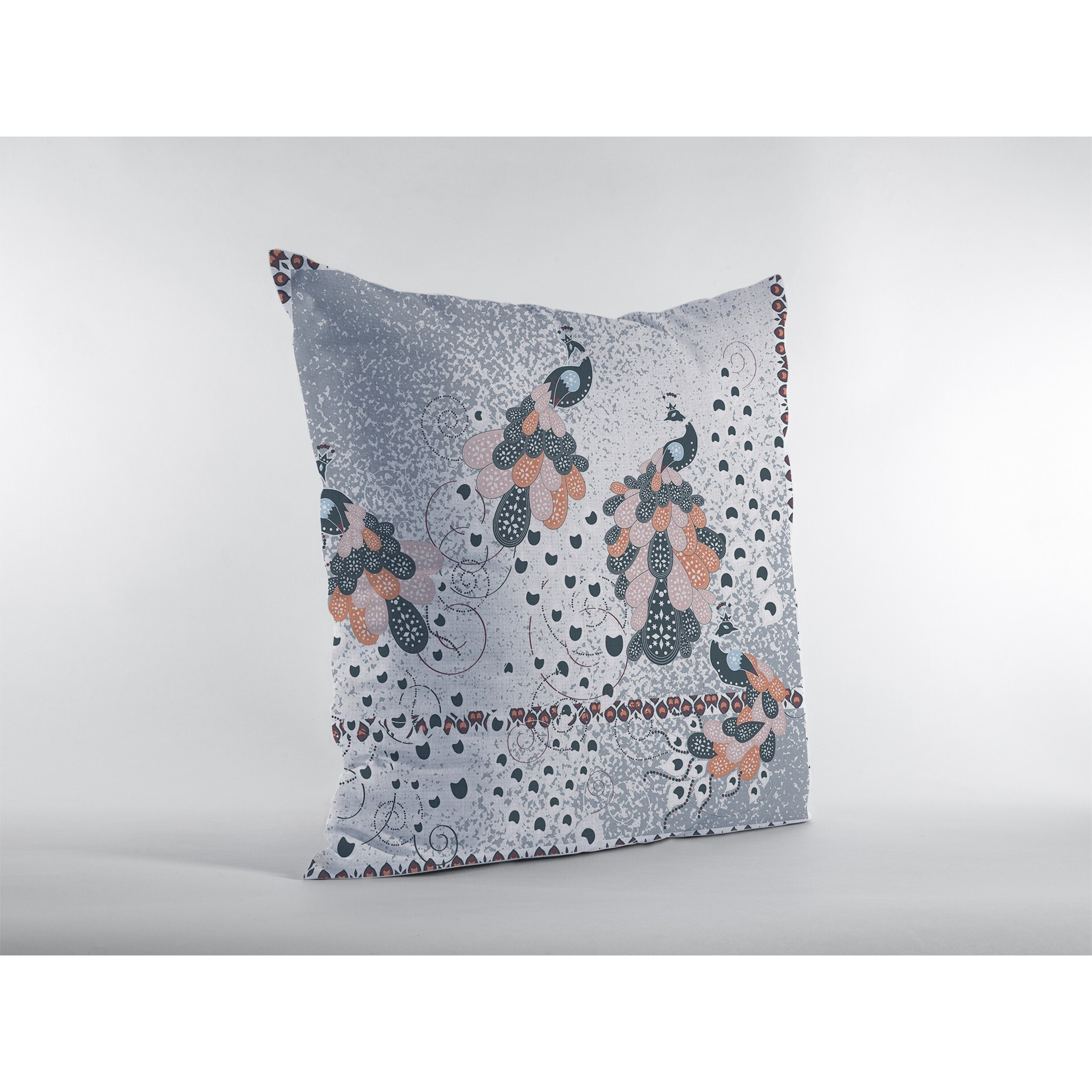 18 Gray Black Boho Bird Zippered Suede Throw Pillow