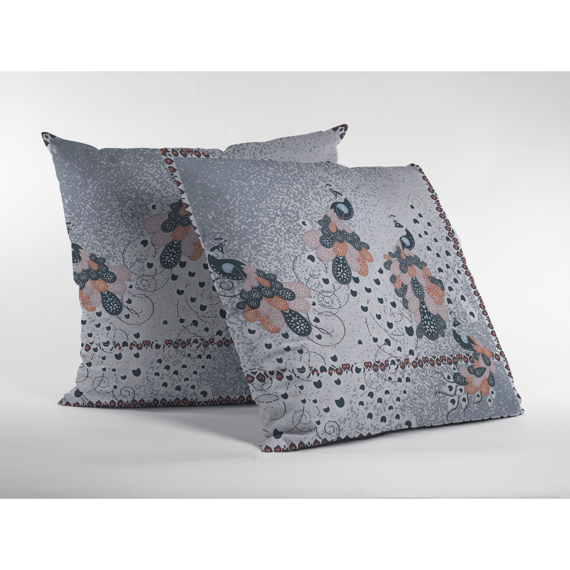 18 Gray Black Boho Bird Zippered Suede Throw Pillow