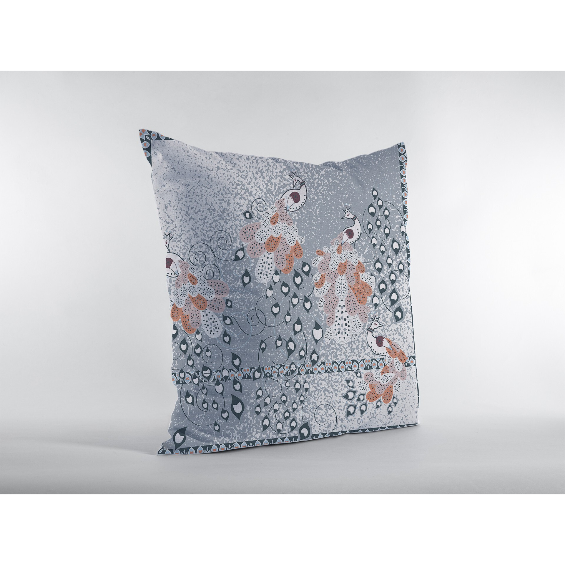 16 Gray Orange Boho Bird Zippered Suede Throw Pillow