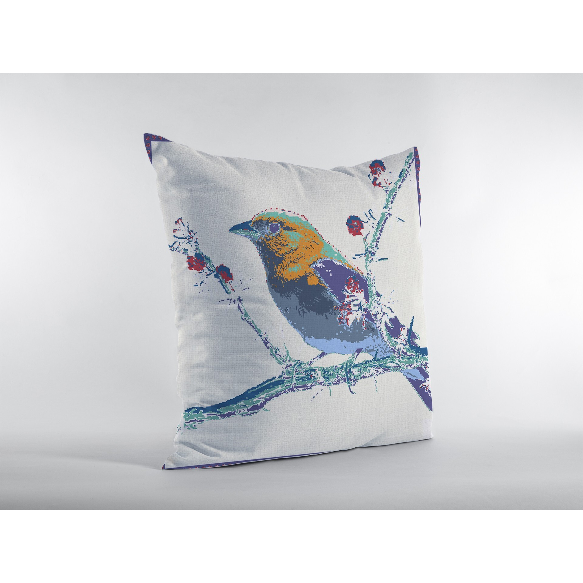 18 Blue White Robin Zippered Suede Throw Pillow