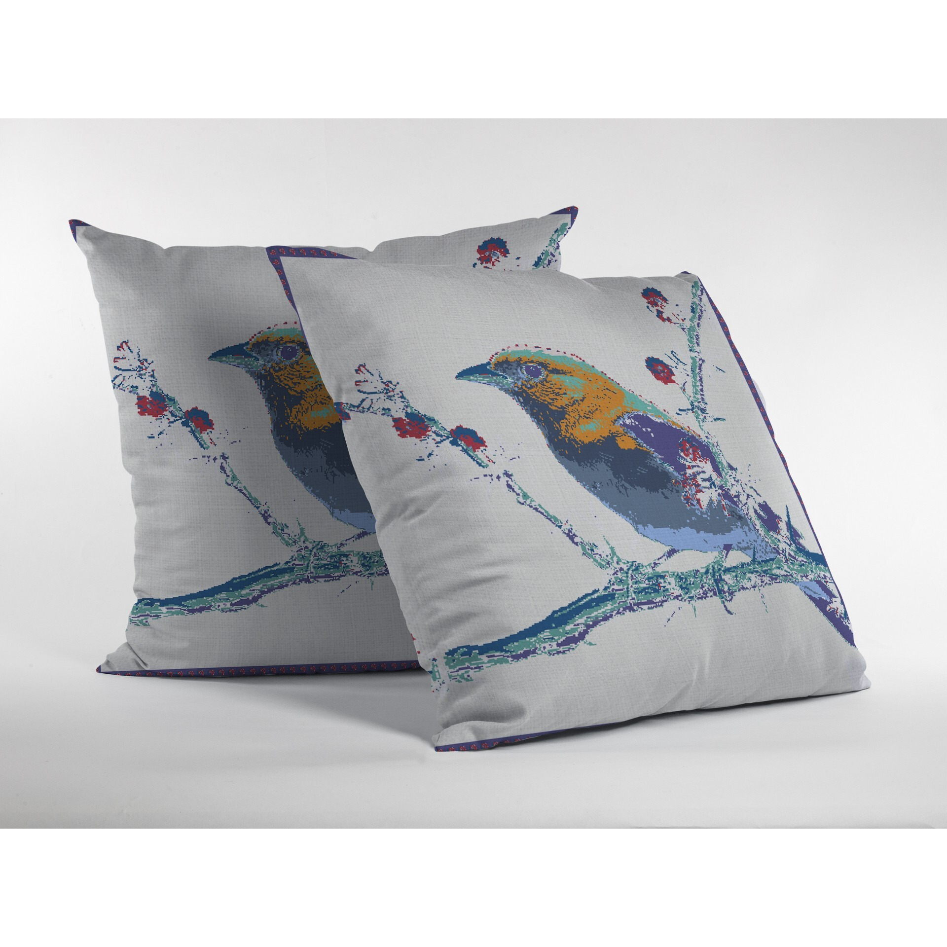 18 Blue White Robin Zippered Suede Throw Pillow