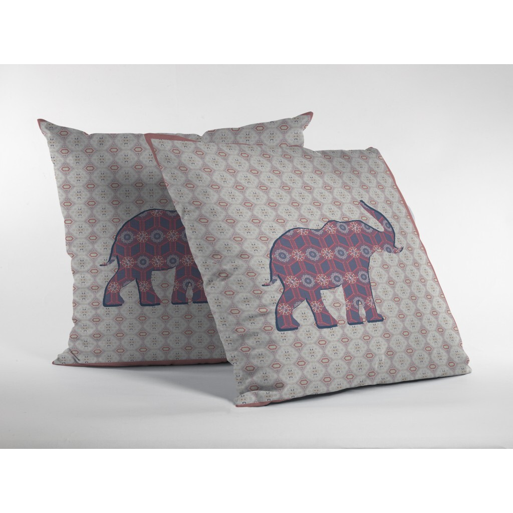18"" Magenta Elephant Zip Suede Throw Pillow