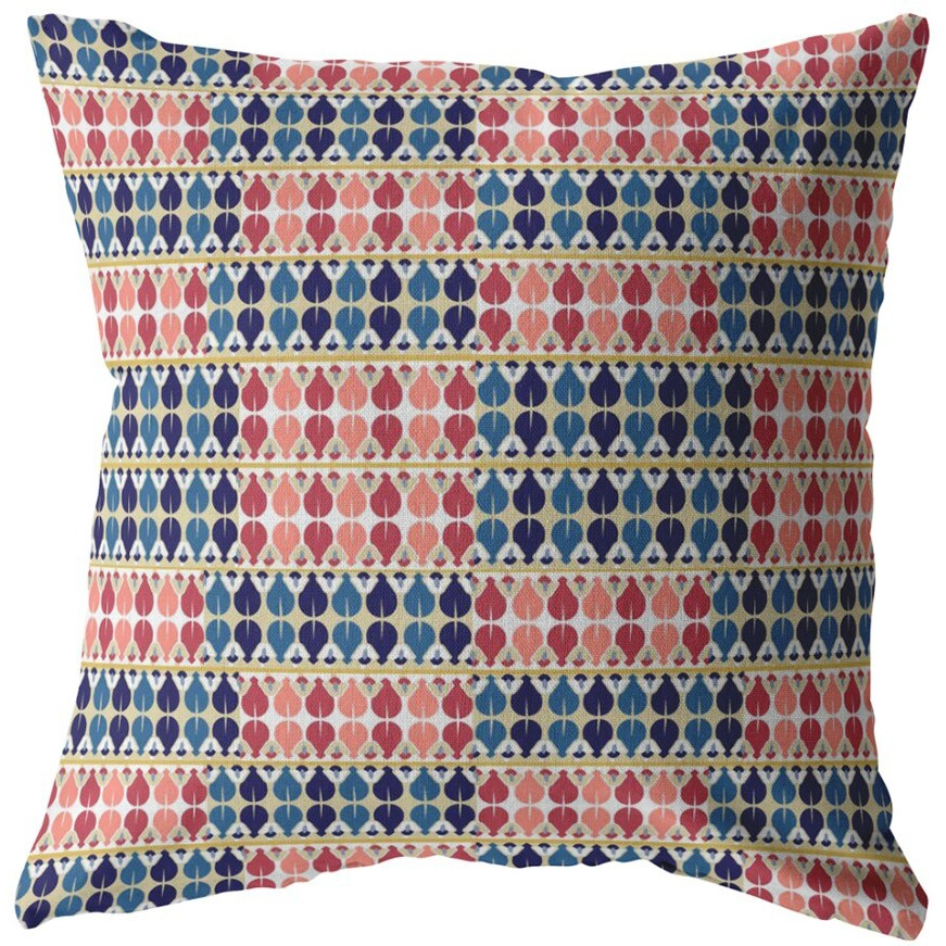 16"" Red Blue Spades Zippered Suede Throw Pillow