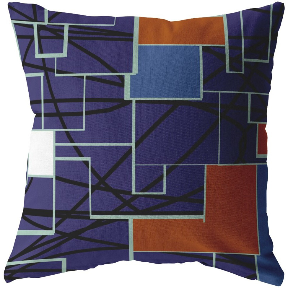 16"" Navy Puzzle Piece Zippered Suede Throw Pillow