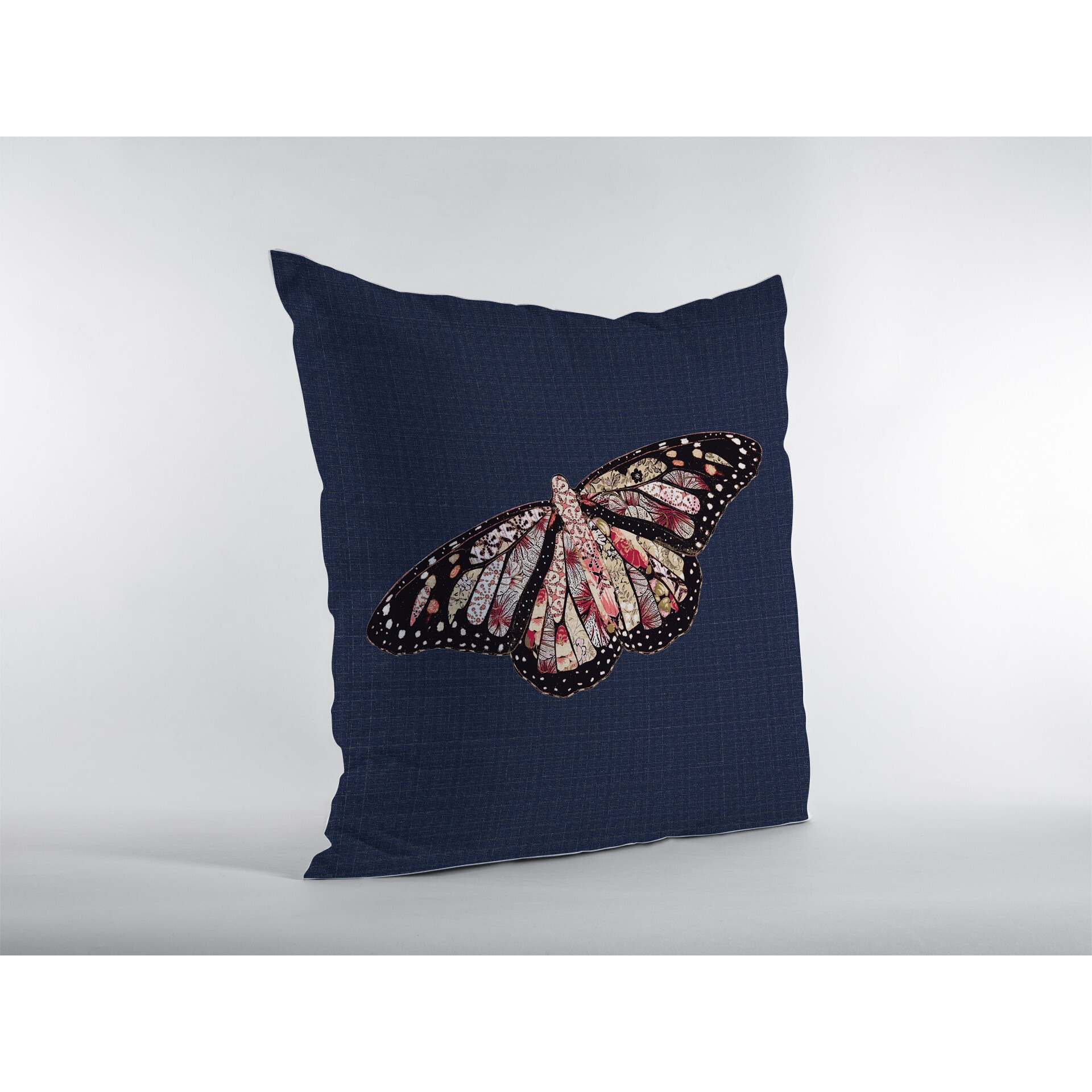 18"" Denim Blue Butterfly Zippered Suede Throw Pillow