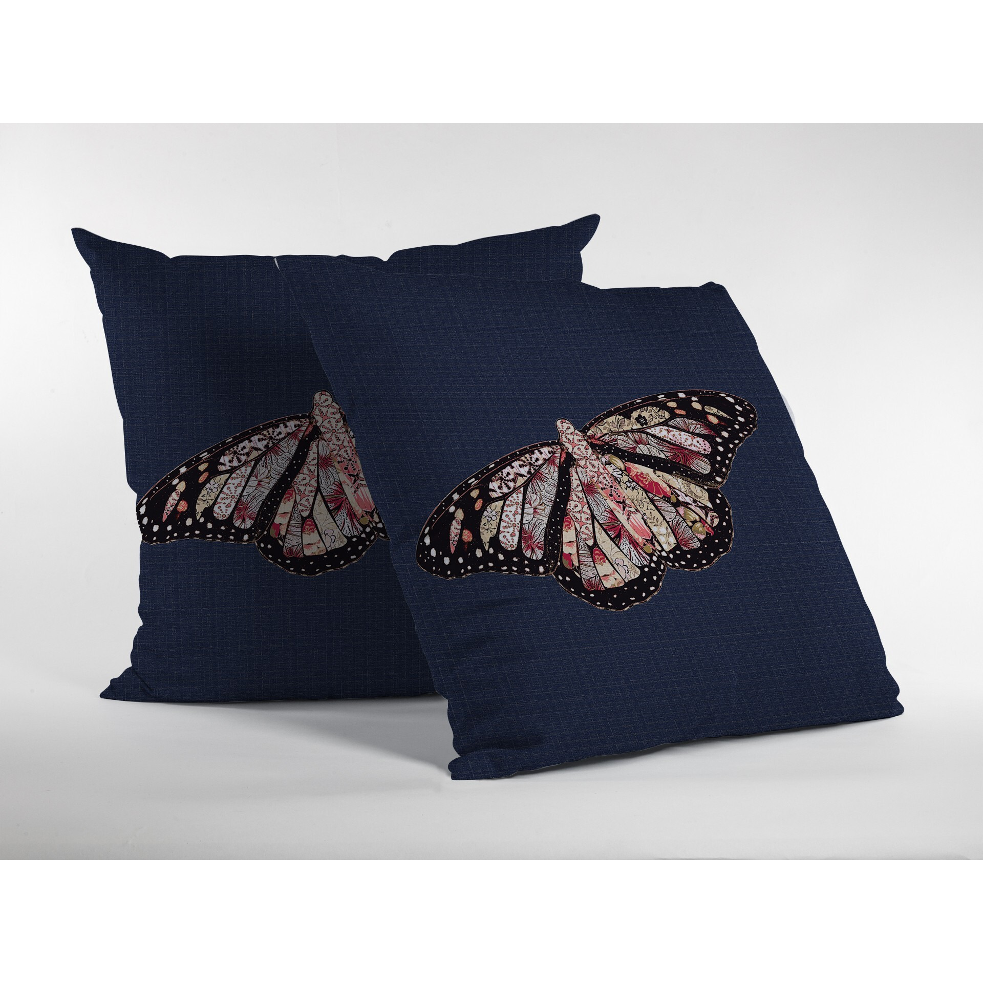 18"" Denim Blue Butterfly Zippered Suede Throw Pillow