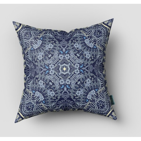 16 Indigo Boho Ornate Zippered Suede Throw Pillow