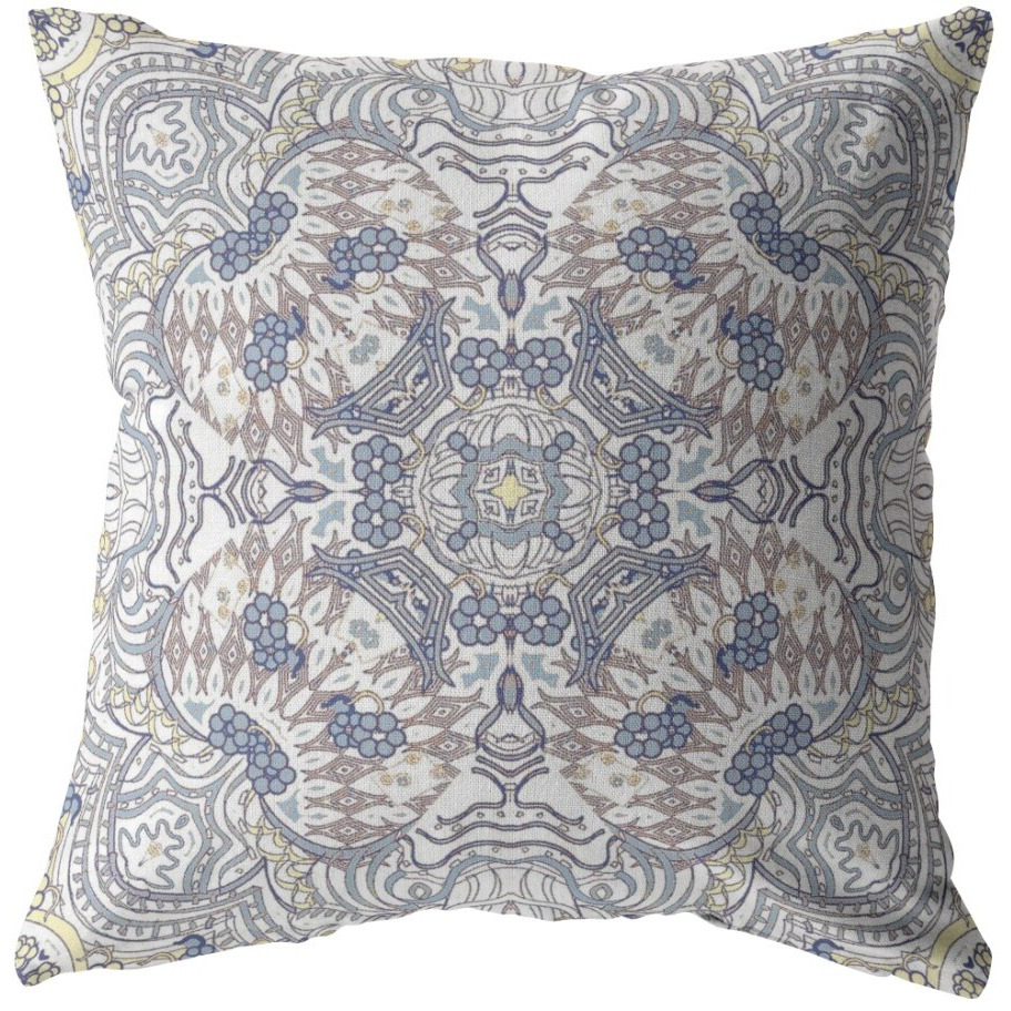 18 Yellow Gray Boho Ornate Zippered Suede Throw Pillow