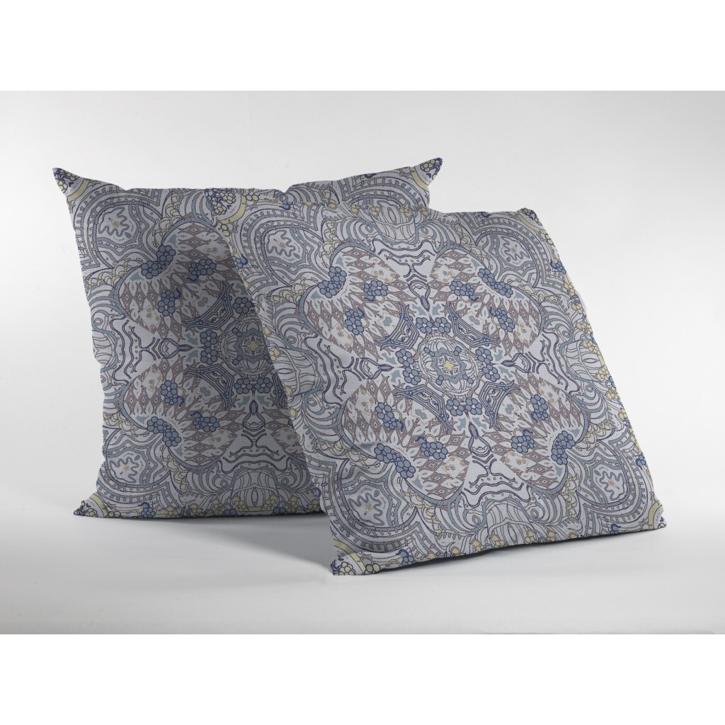 18 Yellow Gray Boho Ornate Zippered Suede Throw Pillow
