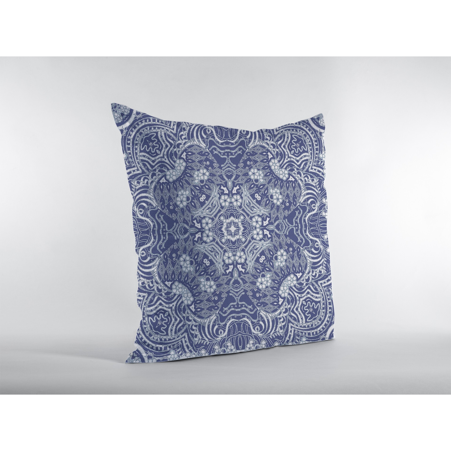 16 Indigo White Boho Ornate Zippered Suede Throw Pillow