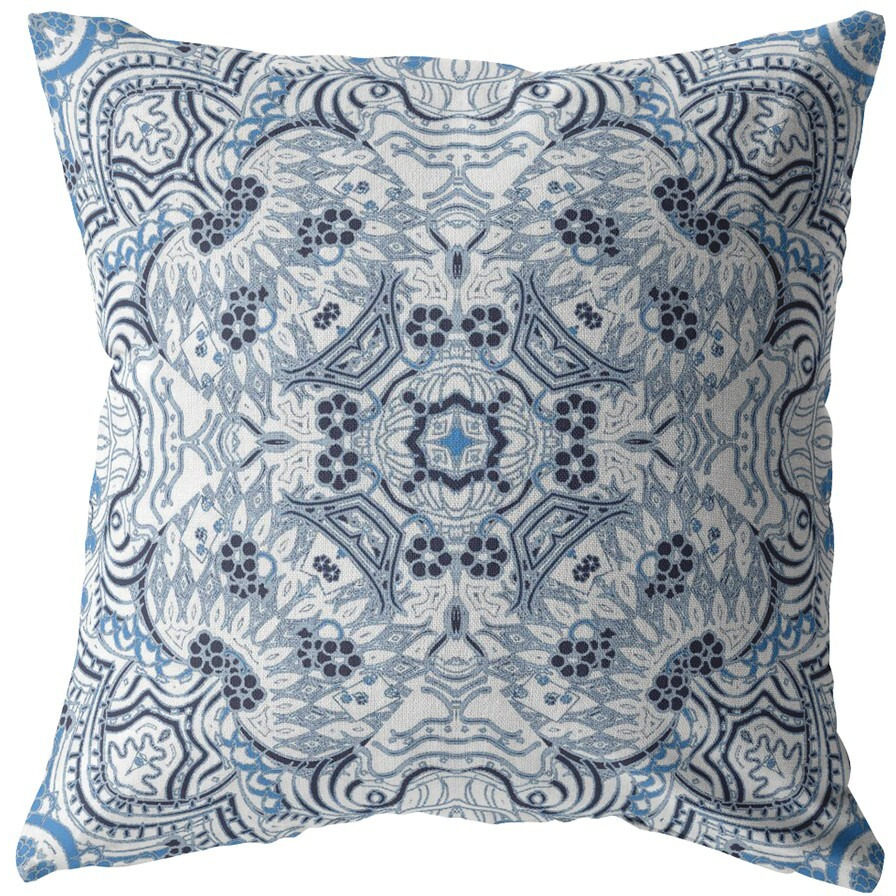 16 Light Blue Boho Ornate Zippered Suede Throw Pillow