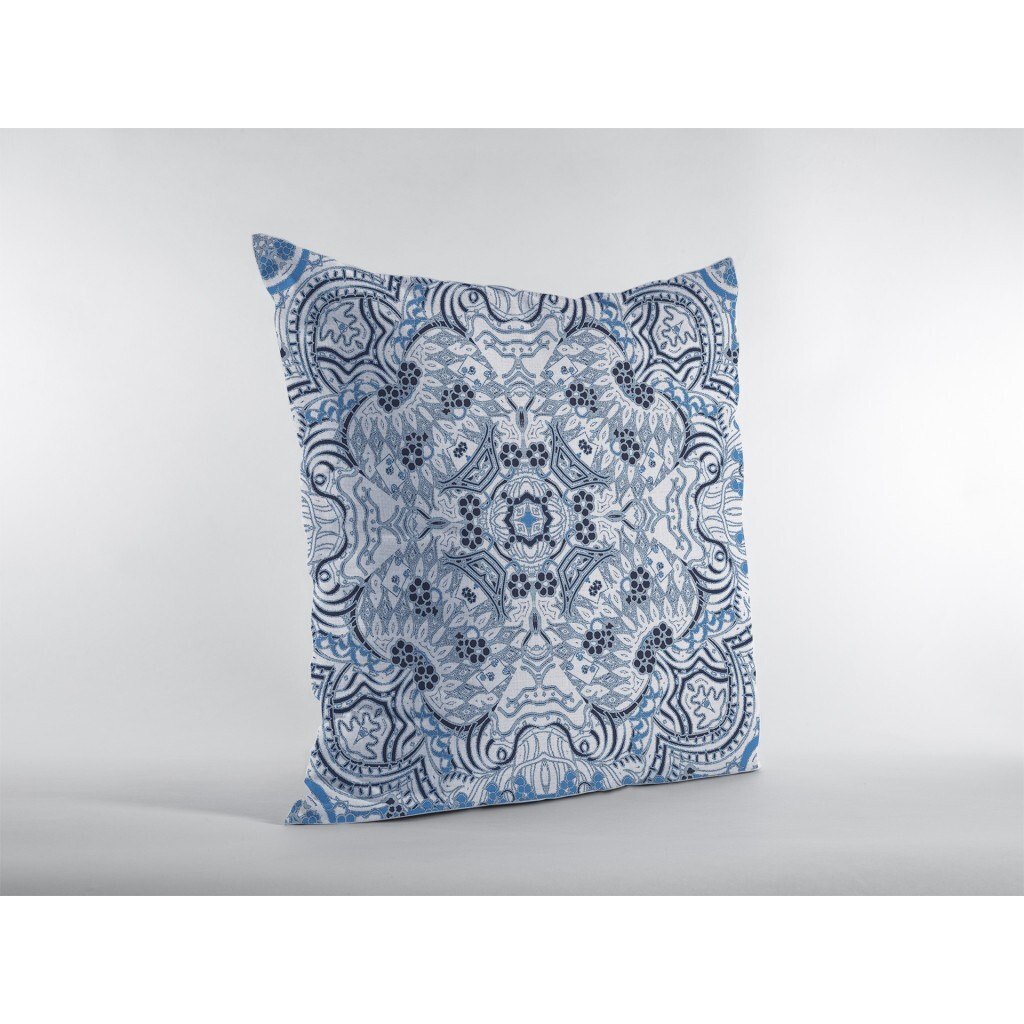 16 Light Blue Boho Ornate Zippered Suede Throw Pillow