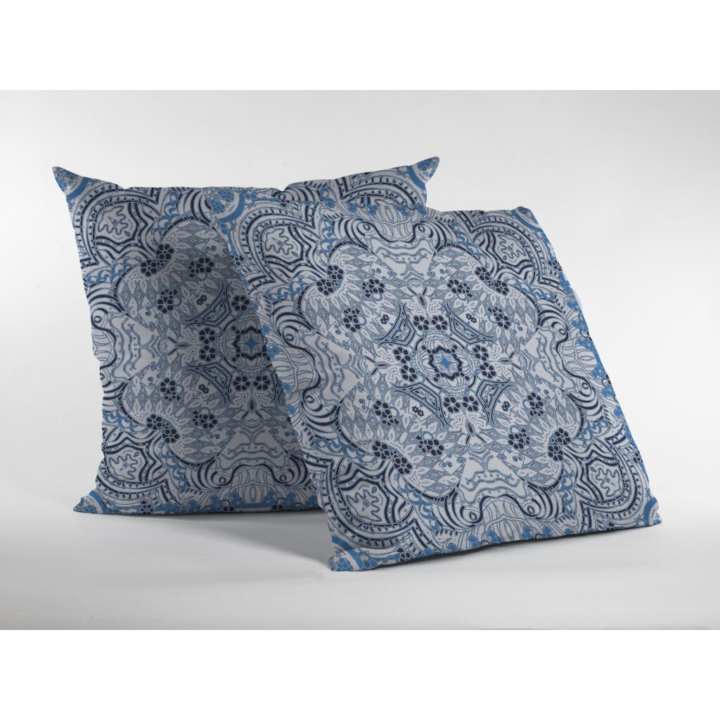 16 Light Blue Boho Ornate Zippered Suede Throw Pillow