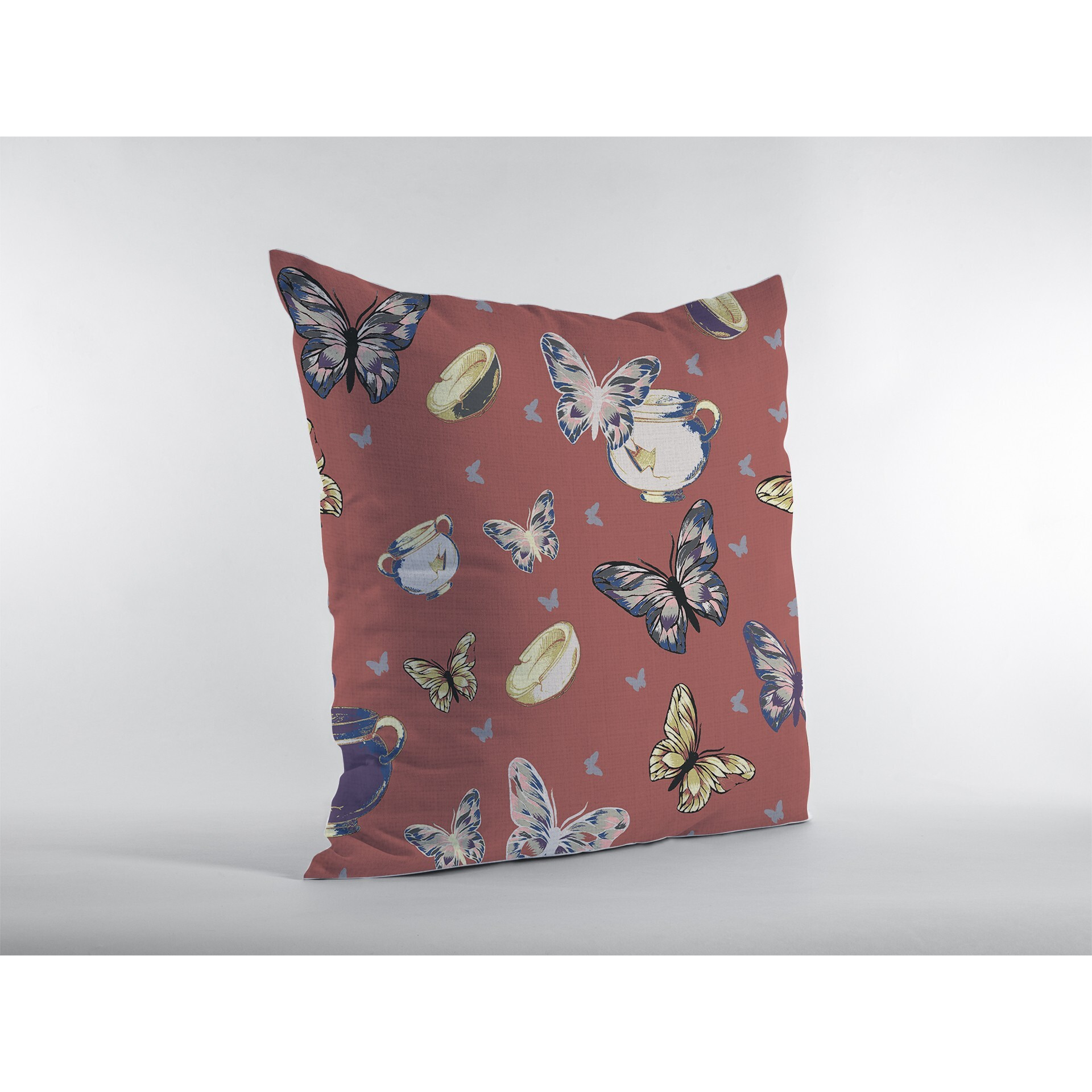 18"" Copper Rose Butterflies Zippered Suede Throw Pillow