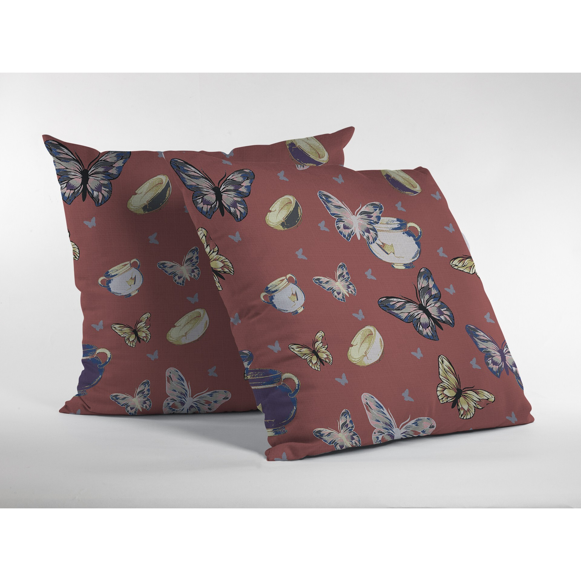 18"" Copper Rose Butterflies Zippered Suede Throw Pillow