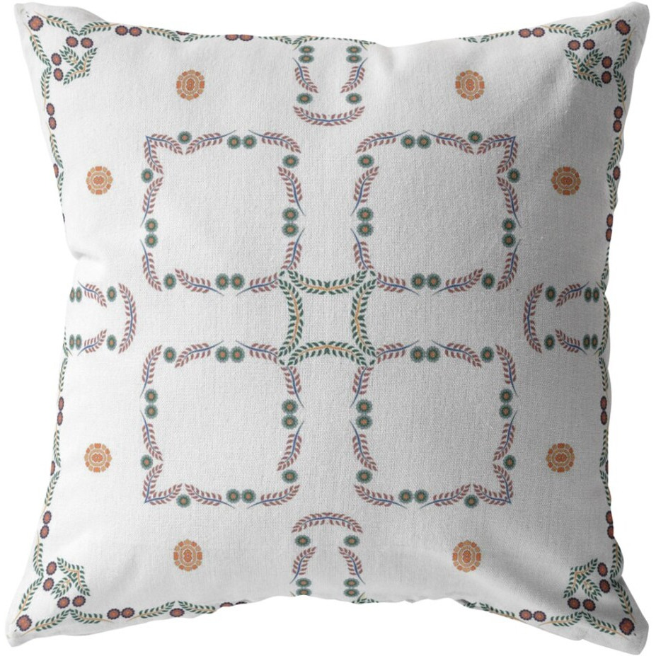 16 White Floral Suede Zippered Throw Pillow