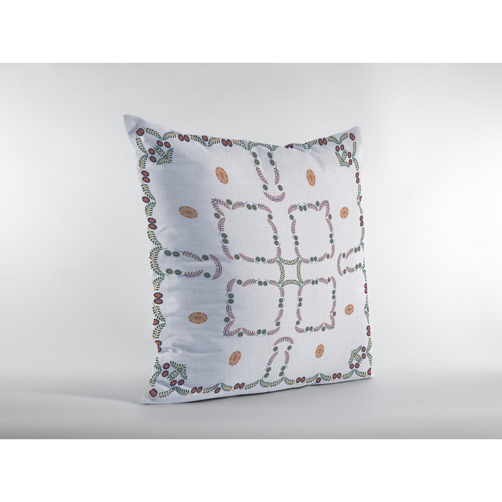 16 White Floral Suede Zippered Throw Pillow
